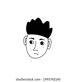 Doodle de rostro humano dibujado a mano. Joven. Dibujo de tinta aislado con una pluma. Dibujo a lápiz. Ilustración simple.