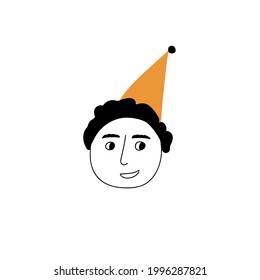 Hand drawn human face doodle. Young guy in a cap. Isolated ink drawing with a pen. Pencil drawing. Simple illustration.