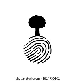 hand drawn human finger print with tree doodle