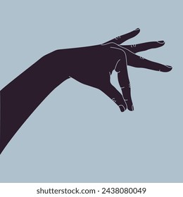 Hand drawn human hand with fingers holding something thin. Holding hand gesture. Vector illustration