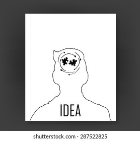 hand drawn human head and science icons. the concept of learning book, vector illustrations.
