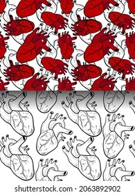 La mano dibujó el corazón humano aislado en un fondo blanco. Diseño de patrones abstracto e inquebrantable. Órgano de dibujo del lápiz. Ilustración vectorial.