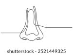 Hand drawn human sense organs vector, Human Nose one line drawing, Parts of the face nose drawn in one continuous line
