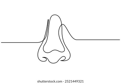 Dibujado a mano órganos sensoriales humanos Vector, Nariz humana una línea de dibujo, Partes de la nariz de la cara dibujado en una línea continua
