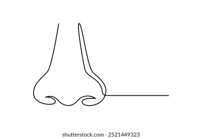 Dibujado a mano órganos sensoriales humanos Vector, Nariz humana una línea de dibujo, Partes de la nariz de la cara dibujado en una línea continua
