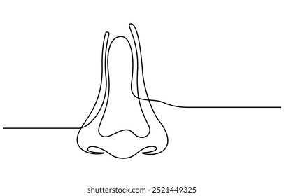 Vetor de órgãos do sentido humano desenhado à mão, Nariz humano desenho de uma linha, Partes do nariz da face desenhadas em uma linha contínua
