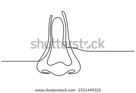 Hand drawn human sense organs vector, Human Nose one line drawing, Parts of the face nose drawn in one continuous line
