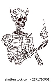 Hand drawn human skeleton with a heart