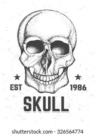 Hand Drawn Human Skull. Artistic Graphic Concept. Vector Illustration.