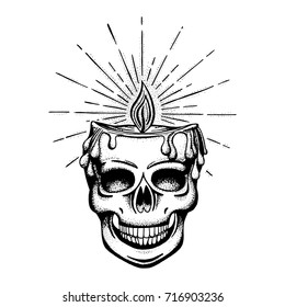Hand drawn human skull with candle.
Vector illustration.
