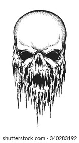 Hand drawn human skull covered in icicles. Vector illustration