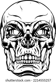 Hand drawn human skull isolated on white. Isolated vector on light background.