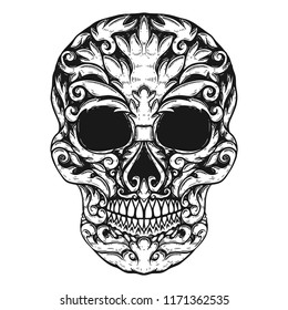 Hand Drawn Human Skull Made floral shapes. Design element for poster, t shirt. Vector illustration