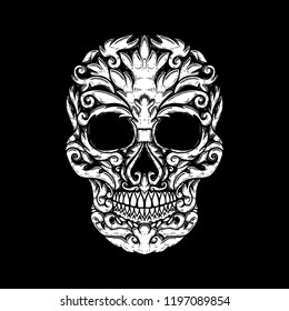 Hand Drawn Human Skull Made floral shapes. Design element for poster, t shirt. Vector illustration