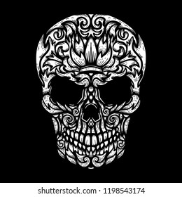 Hand Drawn Human Skull Made floral shapes. Design element for poster, t shirt. Vector illustration