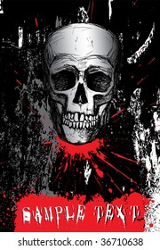 Hand drawn human skull on dark grunge background