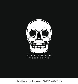 Hand drawn human skull vector illustration isolated on black background
