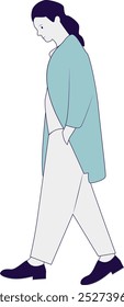 Hand Drawn Human Walking Character. Flat Vector Illustration