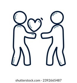 Hand drawn humans give love doodle illustration. humans give love doodle icon.