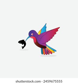 Ilustración de contorno de colibrí dibujado a mano colibrí volador colibrí pájaro colorido Vector estilo colibri icono