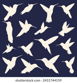 Hand drawn hummingbird silhouette vector set