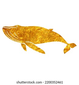 Hand drawn humpback whale in gold foil texture vector illustration