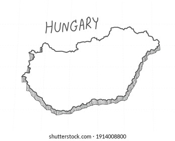 Hand Drawn Of Hungary 3D Map On White Background.