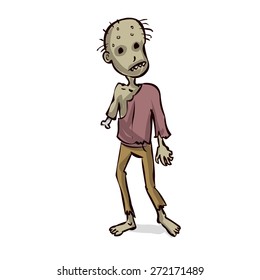 Hand drawn hungry scary zombie. Cartoon vector illustration.