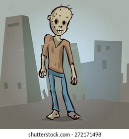 Hand drawn hungry scary zombie. Cartoon vector illustration.