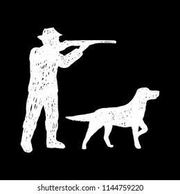 Hand drawn hunter and dog.Vector hand drawn illustration.