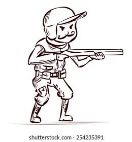 Hand drawn hunter with a gun. 