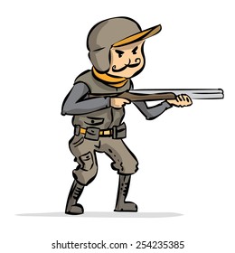 Hand drawn hunter with a gun. full length