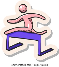 Hand drawn Hurdle run icon in sticker style vector illustration