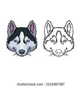 Hand drawn husky dog face isolated on white background 