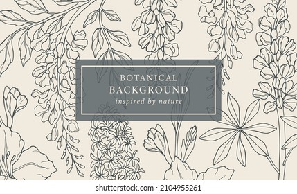 Hand drawn hyacinth, lupine, gladiolus, wisteria background