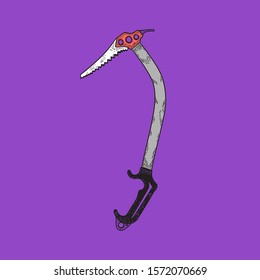 Hand Drawn Ice Axe. Mountaineering Tool. Vector illustration
