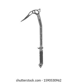 Hand Drawn Ice Axe. Mountaineering Tool. Vector illustration