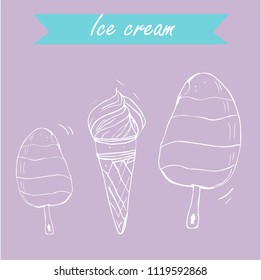 hand drawn ice cream backgound card vector