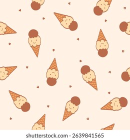 hand drawn ice cream chocolate and vanilla cone icecream cartoon seamless pattern. for Prints, Wrapping Paper, Wallpaper, Textiles, Stationery, and Fabric.