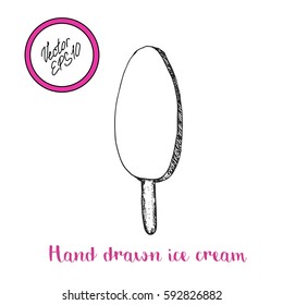 Hand drawn ice cream with chocolate . Vector stock illustration. Sweet shop collection. Frozen yogurt.