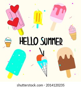Hand drawn ice cream collection, vector illustration. Summer Illustration