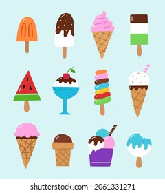 Hand drawn ice cream collection. Vector illustration.