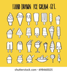 Hand drawn ice cream collection set, illustration vector design.