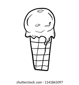 Hand drawn ice cream cone. Vector illustration of the waffle ice cream. Sketched contour icon isolated on white background. 