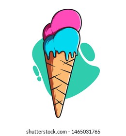 Hand drawn ice cream cone vector illustration. Melting ice cream cone