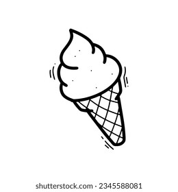 Hand Drawn Ice Cream Cone Illustration. Doodle Vector. Isolated on White Background - EPS 10 Vector