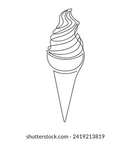 Hand drawn ice cream cone vector. Dessert one line continuous drawing. Cartoon food illustration, abstract popsicle print, banner, card, doodle logo, cafe sign, bakery symbol, menu, icon, silhouette.