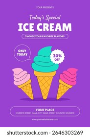 Hand Drawn Ice Cream Dessert Social Media Flyer Template Illustration in Flat Style