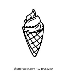 Hand drawn ice cream doodle. Sketch style icon. Decoration element. Isolated on white background. Flat design. Vector illustration.