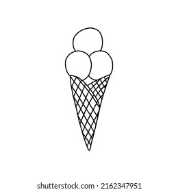 Hand drawn ice cream doodle. Vector waffle ice cream illustration